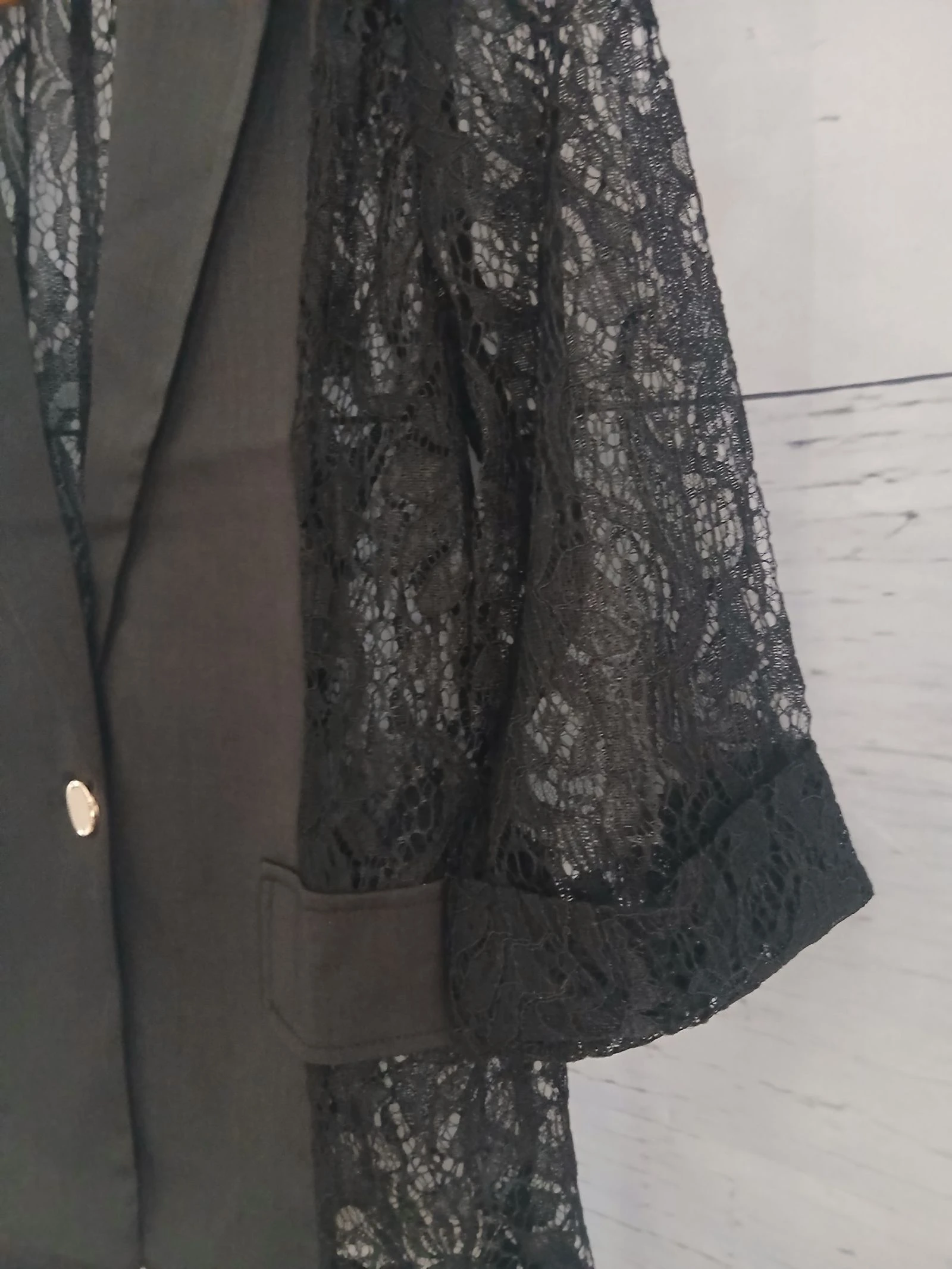 Veste / Blazer preto de dois materiais com renda – photo 5
